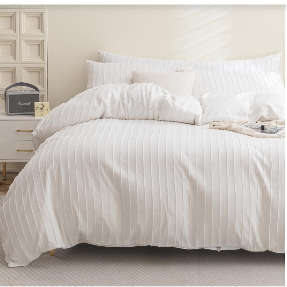 Tufted Bohemian Striped Textured Duvet Set-TWIN
